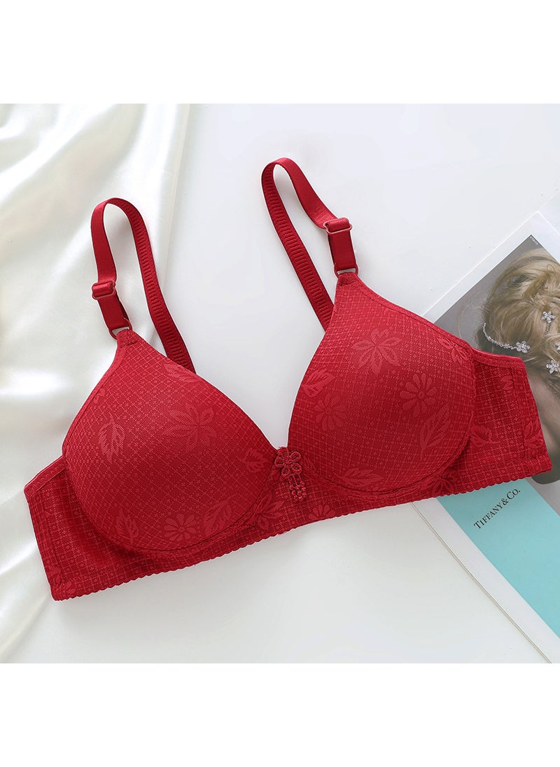 1 x 5 pcs Breathable Plus Size Wireless Bra for Elderly Women Bright red