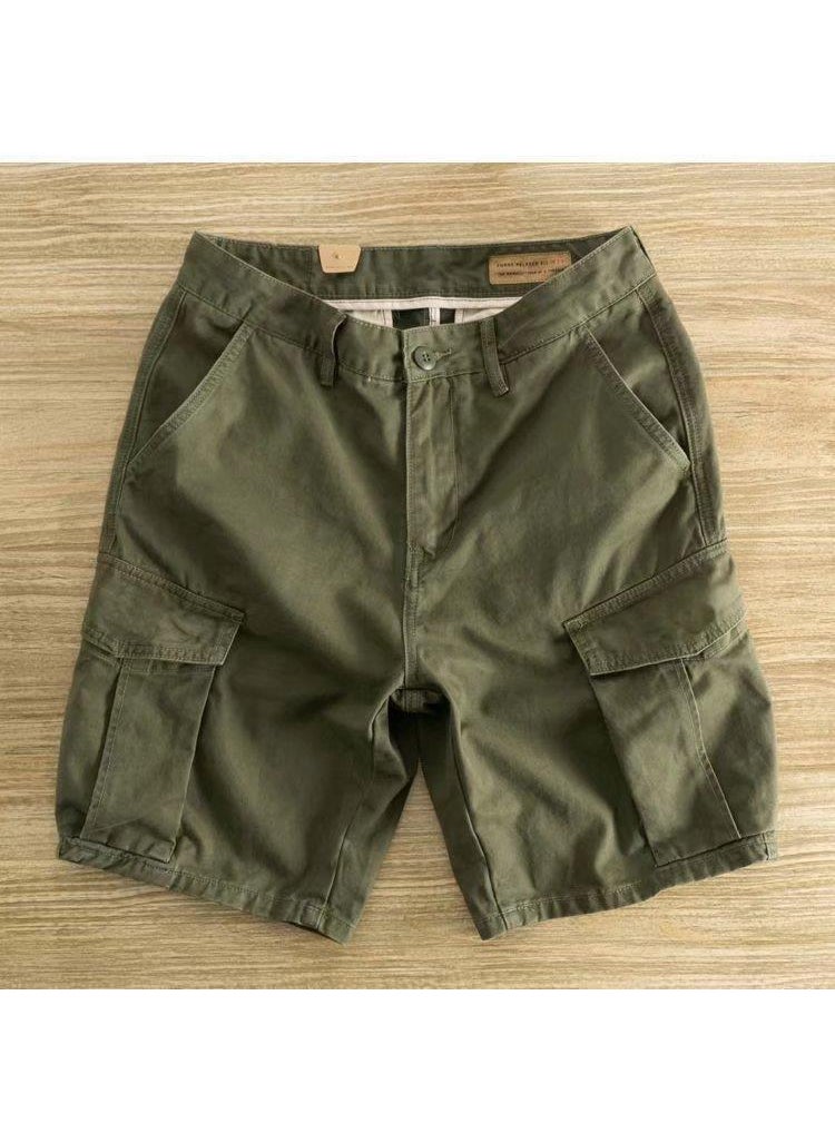 Summer Casual Cargo Shorts Mens Retro Loose Fashion Mid-Length Pants Green