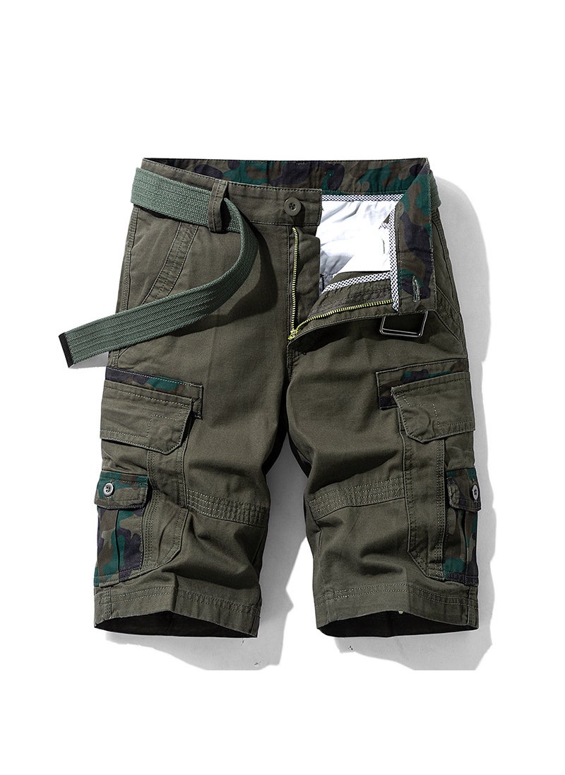 Mens Summer Camo Cargo Shorts Multi-Pocket Army Green