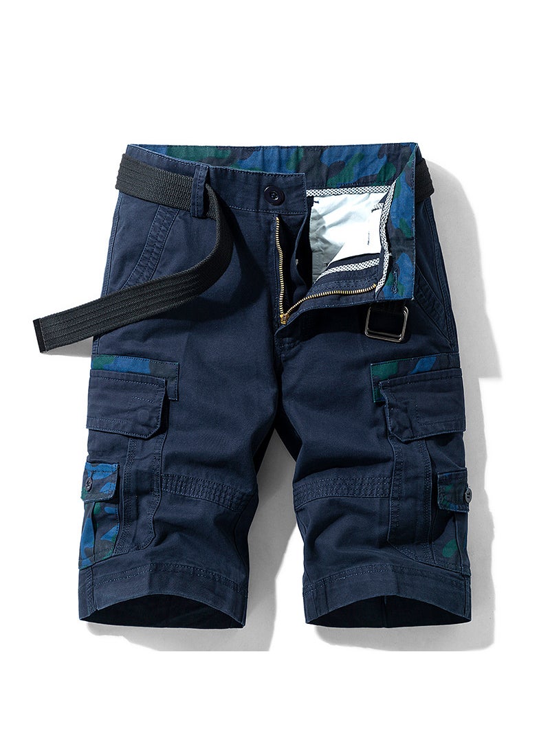 Mens Summer Camo Cargo Shorts Multi-Pocket Blue