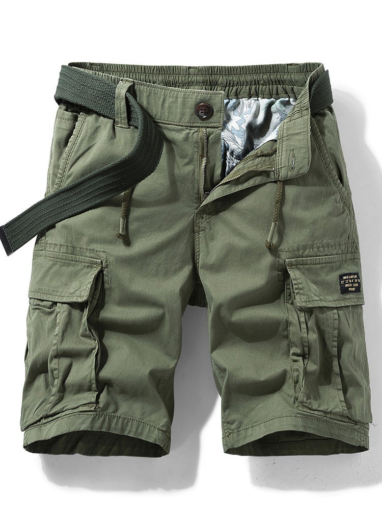 New Retro Japanese Mens Multi-Pocket Cargo Shorts Army Green