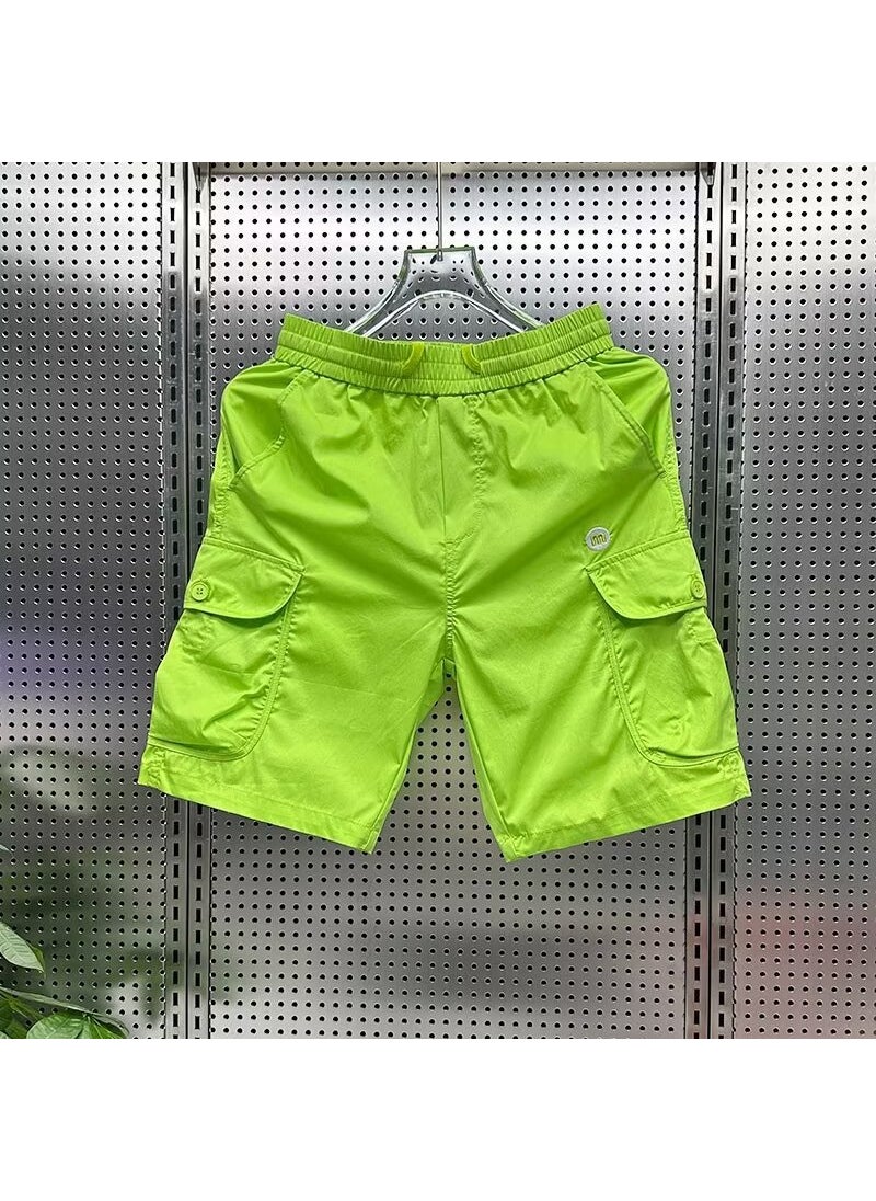 2023 Summer Rainbow Shorts with Large Pockets for Men D108 fluorescent green