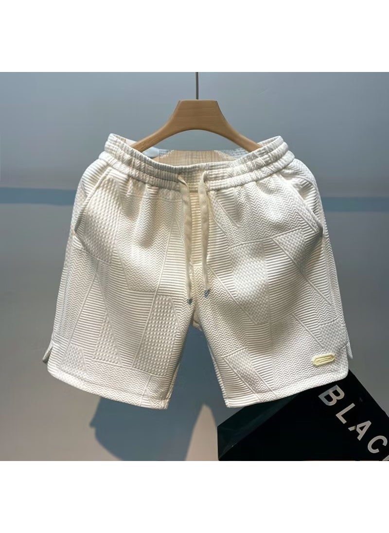 Mens Casual Summer Wavy Shorts Loose Fashion White