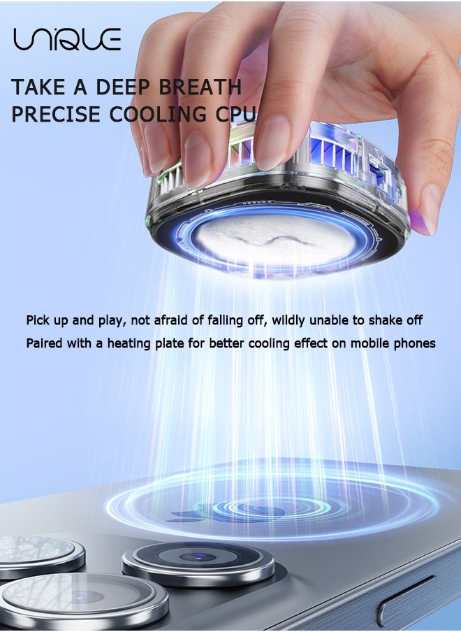 Magnetic Phone Cooler - RGB Transparent Phone Cooling Fan with Semi-Conductor Cooling Chip, Magnetic Cellphone Radiator with Temperature Display for Mobile Gaming/Tiktok Live Streaming