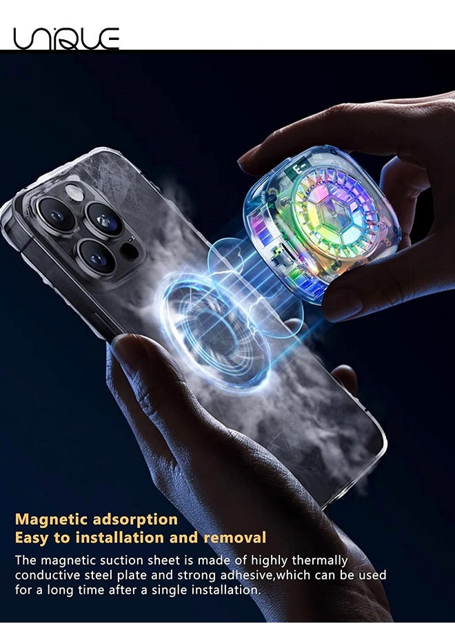 Magnetic Phone Cooler - RGB Transparent Phone Cooling Fan with Semi-Conductor Cooling Chip, Magnetic Cellphone Radiator with Temperature Display for Mobile Gaming/Tiktok Live Streaming