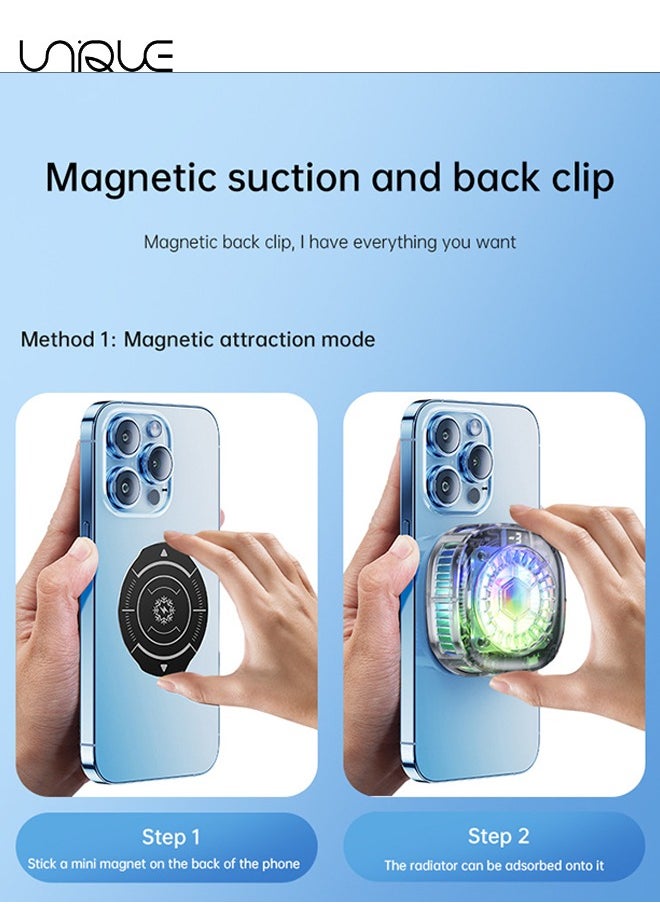 Magnetic Phone Cooler - RGB Transparent Phone Cooling Fan with Semi-Conductor Cooling Chip, Magnetic Cellphone Radiator with Temperature Display for Mobile Gaming/Tiktok Live Streaming