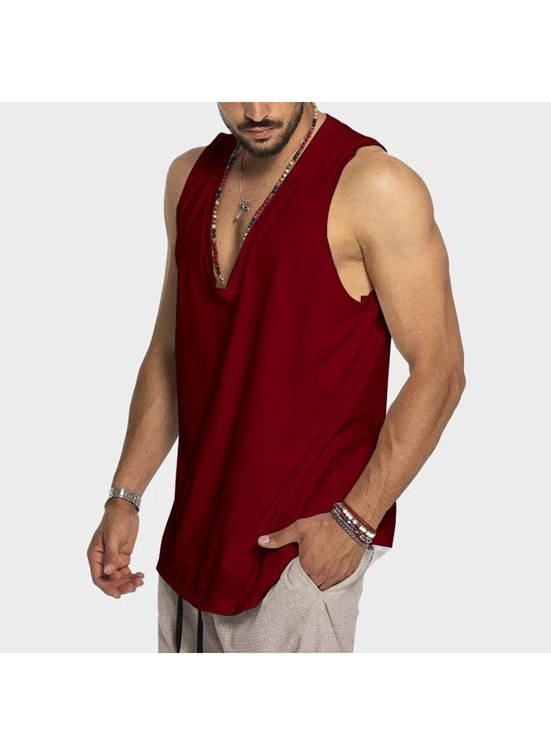 1 x 5 pcs Casual Sleeveless Sports Vest Wine Red