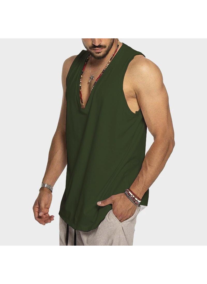 1 x 5 pcs Casual Sleeveless Sports Vest Army Green