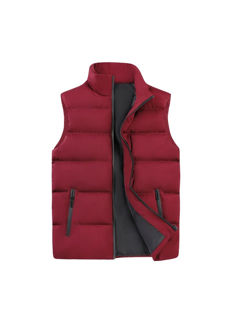 1 x 5 pcs New Mens Winter Puffer Vest Casual Loose Plus Size Wine red