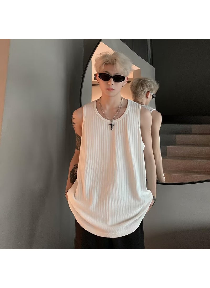 1 x 5 pcs Mens Texture Ice Silk Tank Top 2024 Summer Casual Sleeveless Tee White