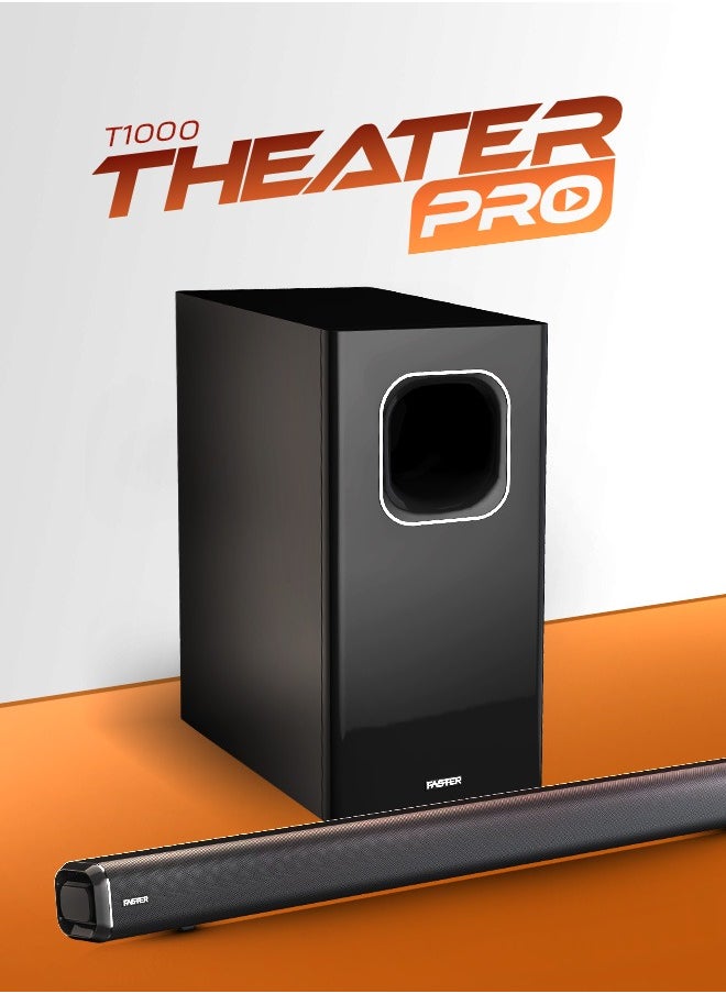 Faster Theater Pro T1000 Soundbar Portable Speaker- Smart Speaker 2.1CH Wired Subwoofer and Wireless Sound Bar- Home Theater 5.0 Bluetooth Speaker 120W Audio Output Power TV-ARC, PC, USB, BT, AUX, OPT