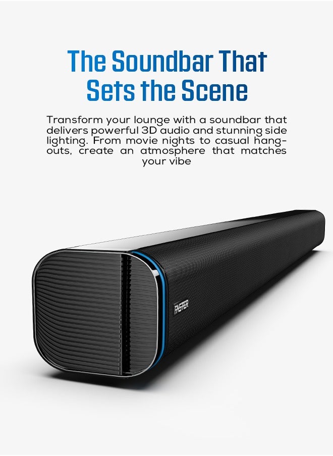 Faster Theater Pro T3000 RGB Soundbar Speaker- 2.1CH Wired Subwoofer and Wireless Soundbar Portable Speaker- 160W Audio Output Power Home Theater 5.0 Bluetooth Speaker TV-ARC, PC, USB, BT, AUX, OPT