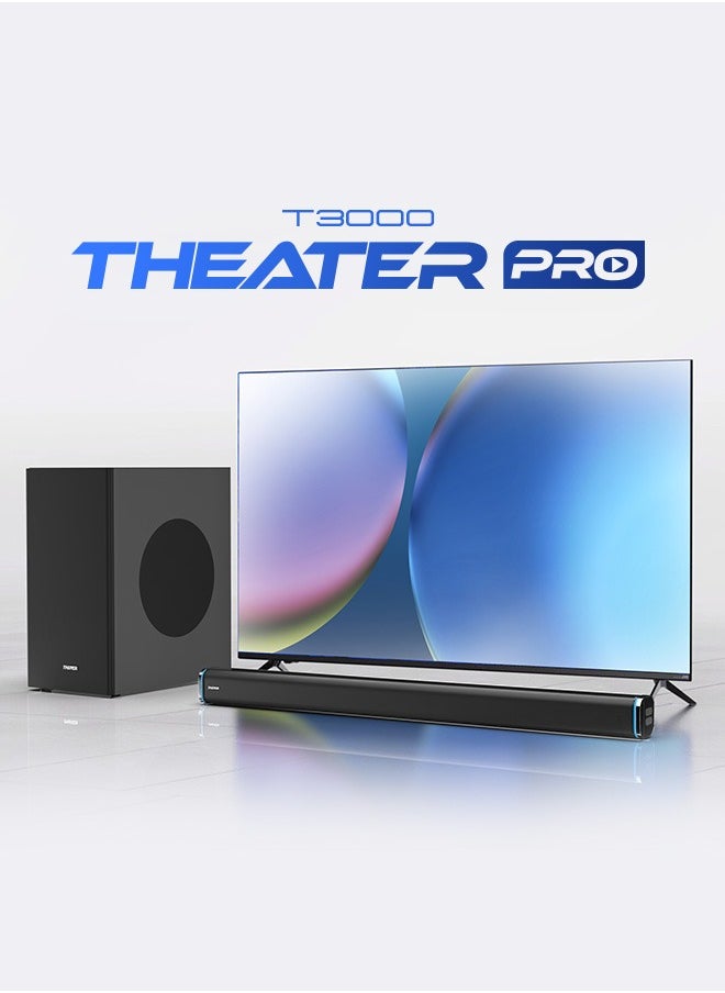 Faster Theater Pro T3000 RGB Soundbar Speaker- 2.1CH Wired Subwoofer and Wireless Soundbar Portable Speaker- 160W Audio Output Power Home Theater 5.0 Bluetooth Speaker TV-ARC, PC, USB, BT, AUX, OPT