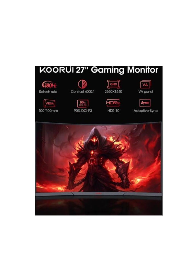 KOORUI 27E6QCA Gaming Curved Monitor, 27