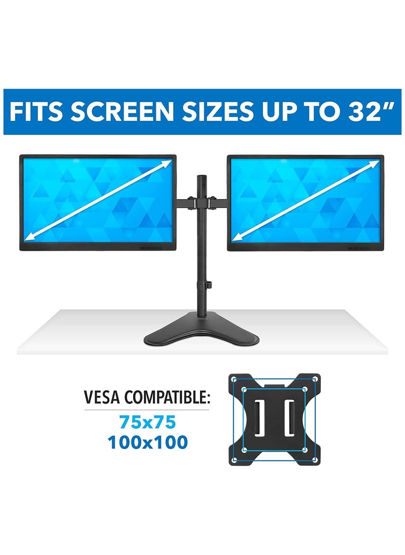 Dual Monitor Stand | Double Monitor Desk Stand Fits Two x 13 to 32 Inch Computer Screens | Freestanding Base | 2 Heavy Duty Full Motion Adjustable Arms | VESA Compatible