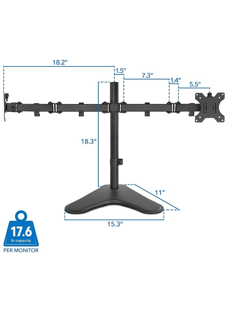 Dual Monitor Stand | Double Monitor Desk Stand Fits Two x 13 to 32 Inch Computer Screens | Freestanding Base | 2 Heavy Duty Full Motion Adjustable Arms | VESA Compatible