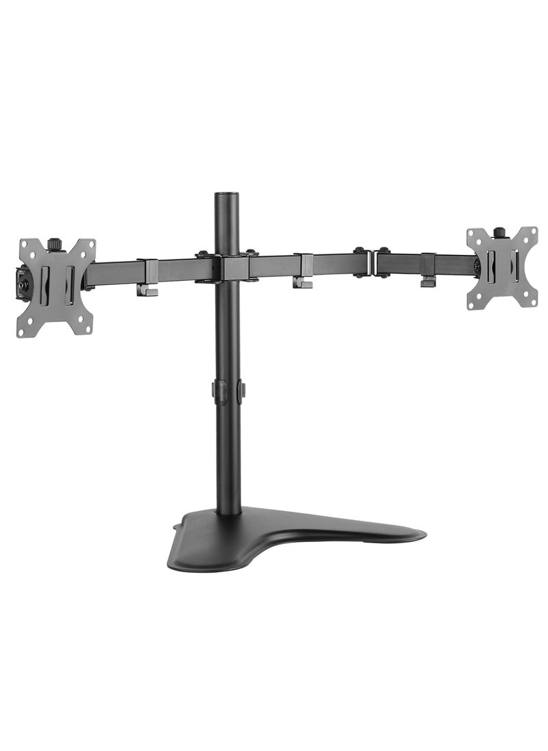 Dual Monitor Stand | Double Monitor Desk Stand Fits Two x 13 to 32 Inch Computer Screens | Freestanding Base | 2 Heavy Duty Full Motion Adjustable Arms | VESA Compatible