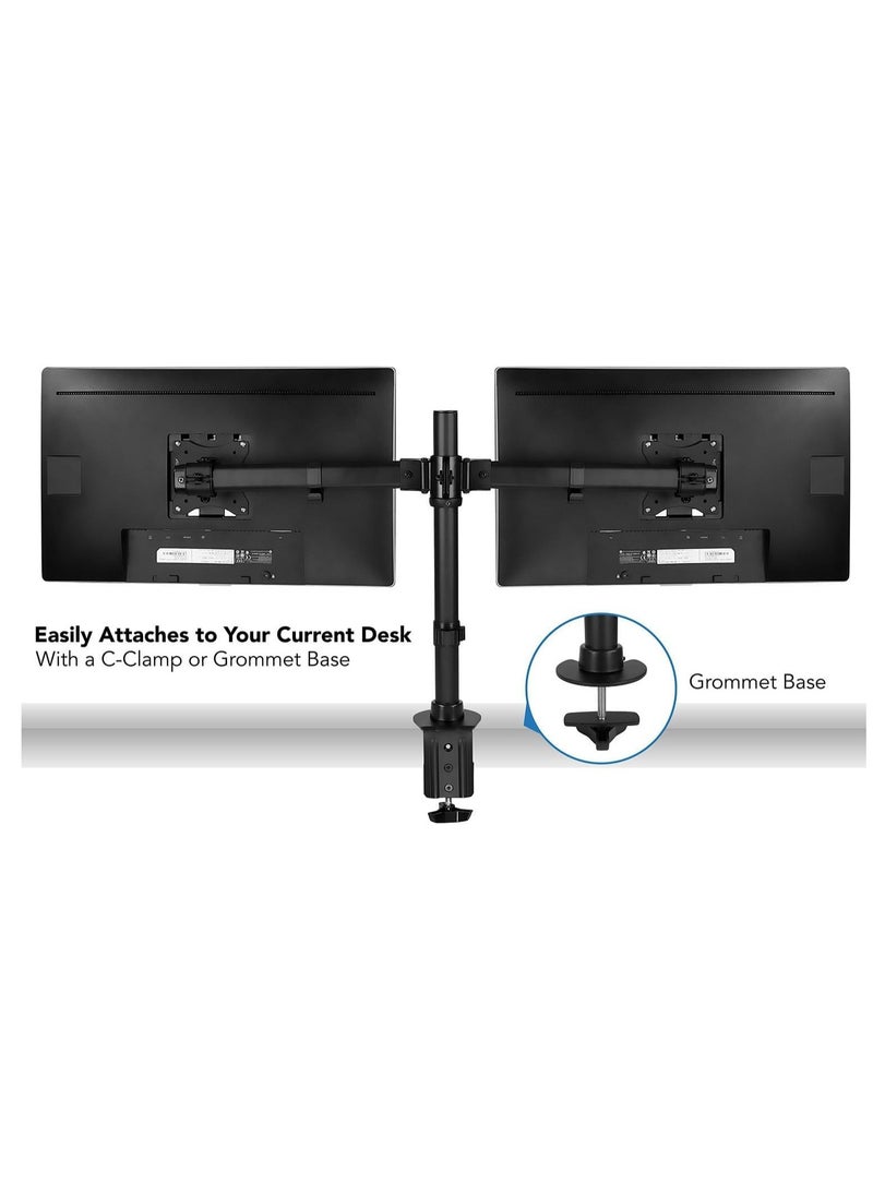 Dual Monitor Desk Mount Arm – Adjustable Computer Monitor Stand, VESA 75x75 & 100x100, 22 lb Load Capacity, Black (MI-2772) – Ergonomic Design, Space-Saving, Full Motion Adjustment for 13”-32” Screens