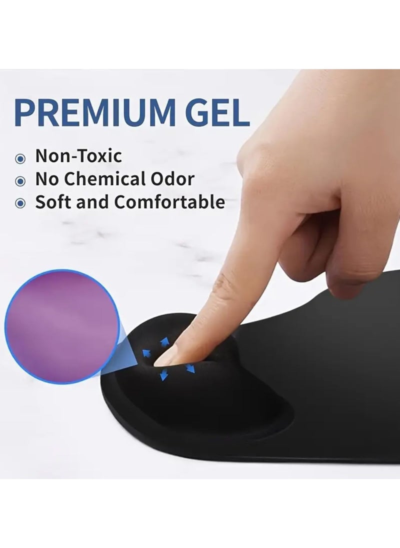 Mouse Pad with Comfortable Gel Wrist Rest Support and Lycra Cloth, Mat Gaming, Black Anti-Slip, Oval Mouse Pad wrist guard Black Mice Mat, Premium mouse pad