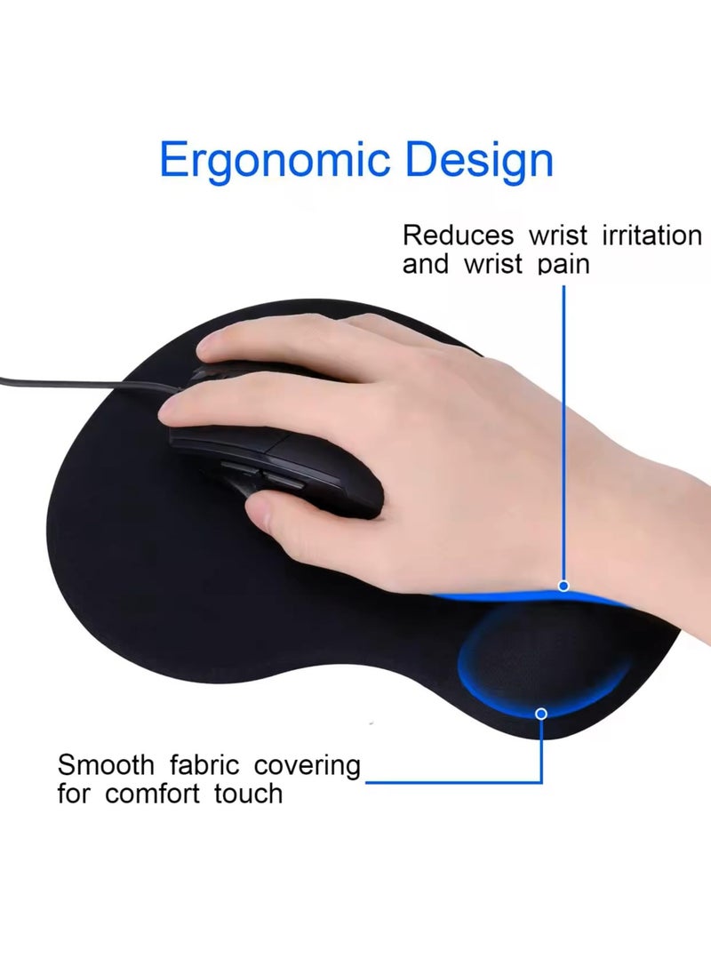 Mouse Pad with Comfortable Gel Wrist Rest Support and Lycra Cloth, Mat Gaming, Black Anti-Slip, Oval Mouse Pad wrist guard Black Mice Mat, Premium mouse pad