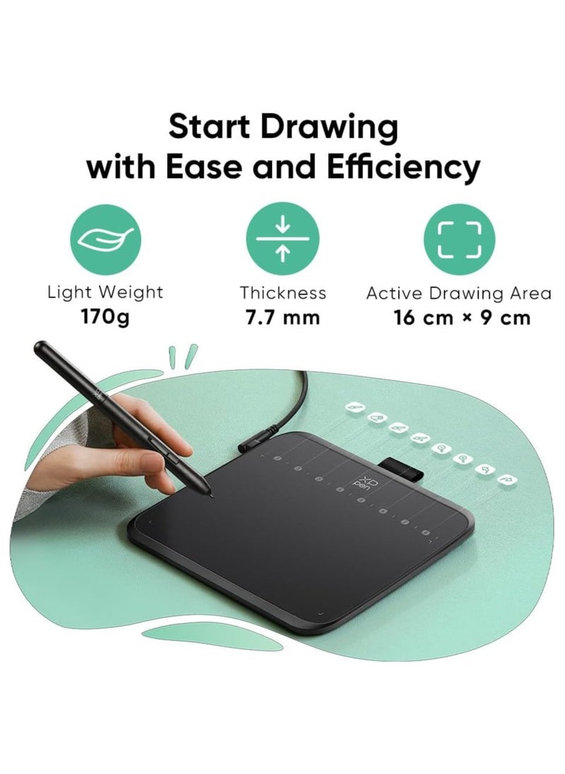 XP PEN Deco 640 Drawing Tablet 16,384 Pressure Levels Battery Free Stylus 6x4 Inch OSU Graphic Tablet