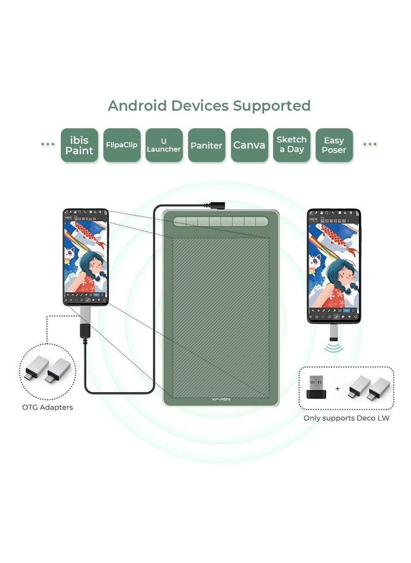 Deco LW Graphics Drawing Tablet 10x6 Inch Working Area Digital Pen Bluetooth Wireless Tablet with X3 Smart Chip Pen Tilt Function 8 Shortcut Keys