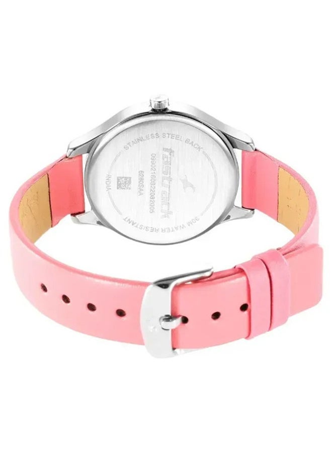 Fastrack Stunners Quartz Analog Watch for Girls With Pink Dial Leather Strap