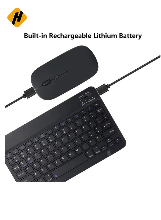 Rechargeable Bluetooth Keyboard and Mouse Combo Ultra-Slim Portable Compact Wireless Mouse Keyboard Set for Android Windows Tablet Cell Phone iPhone iPad Pro Air Mini, iPad OS/iOS 13 and above (Black)