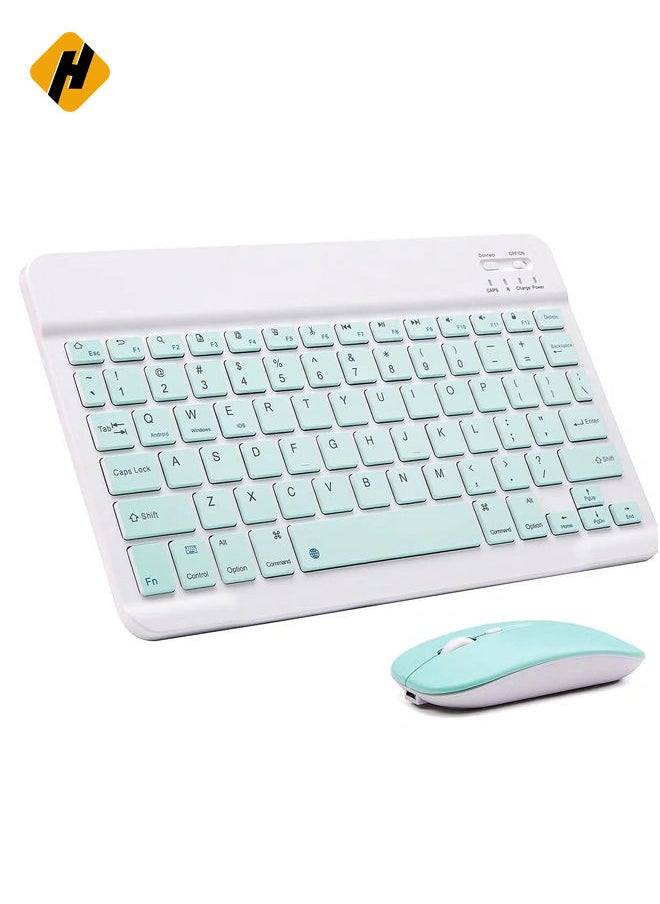 Ultra-Slim Bluetooth Keyboard and Mouse Combo Rechargeable Portable Wireless Keyboard Mouse Set for Apple iPad iPhone iOS 13 and Above Samsung Tablet Phone (Green)