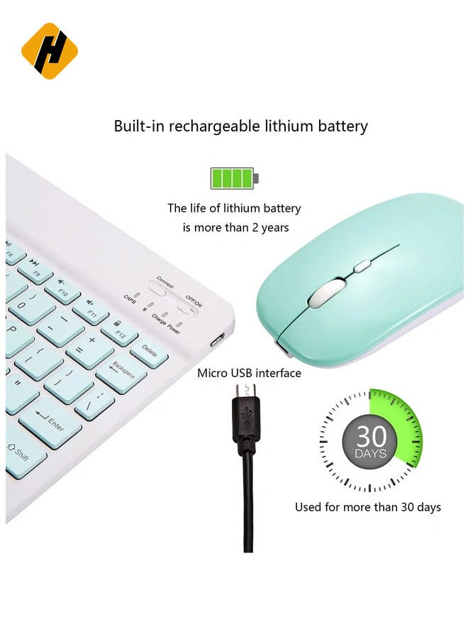 Ultra-Slim Bluetooth Keyboard and Mouse Combo Rechargeable Portable Wireless Keyboard Mouse Set for Apple iPad iPhone iOS 13 and Above Samsung Tablet Phone (Green)