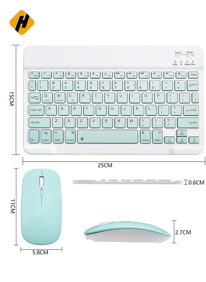 Ultra-Slim Bluetooth Keyboard and Mouse Combo Rechargeable Portable Wireless Keyboard Mouse Set for Apple iPad iPhone iOS 13 and Above Samsung Tablet Phone (Green)