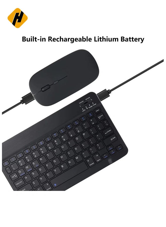 Rechargeable Bluetooth Keyboard and Mouse Combo Portable Compact Wireless Mouse Keyboard Set for Android Windows Tablet Cell Phone iPhone iPad Pro Air Mini, iPad OS/iOS 13 and above (Black)