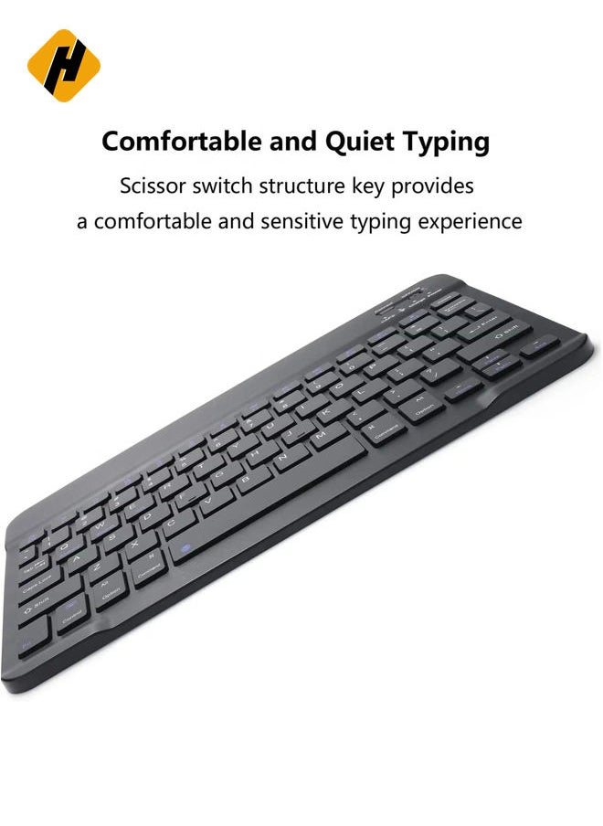 Rechargeable Bluetooth Keyboard and Mouse Combo Portable Compact Wireless Mouse Keyboard Set for Android Windows Tablet Cell Phone iPhone iPad Pro Air Mini, iPad OS/iOS 13 and above (Black)