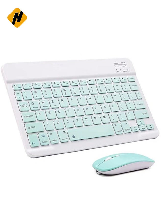 Arabic and English Bluetooth Keyboard and Mouse Combo Ultra Slim Portable Compact Wireless Mouse Keyboard Set for IOS Android Windows Tablet Phone iPhone iPad Pro Air Mini (Green)