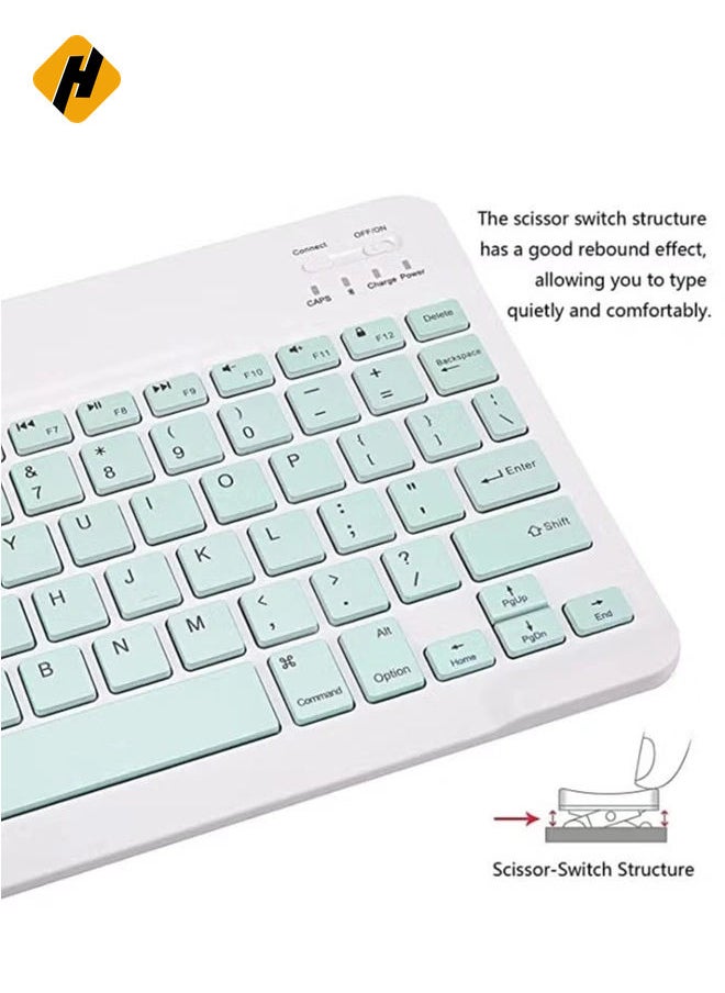 Arabic and English Bluetooth Keyboard and Mouse Combo Ultra Slim Portable Compact Wireless Mouse Keyboard Set for IOS Android Windows Tablet Phone iPhone iPad Pro Air Mini (Green)