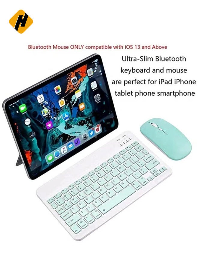 Arabic and English Bluetooth Keyboard and Mouse Combo Ultra Slim Portable Compact Wireless Mouse Keyboard Set for IOS Android Windows Tablet Phone iPhone iPad Pro Air Mini (Green)