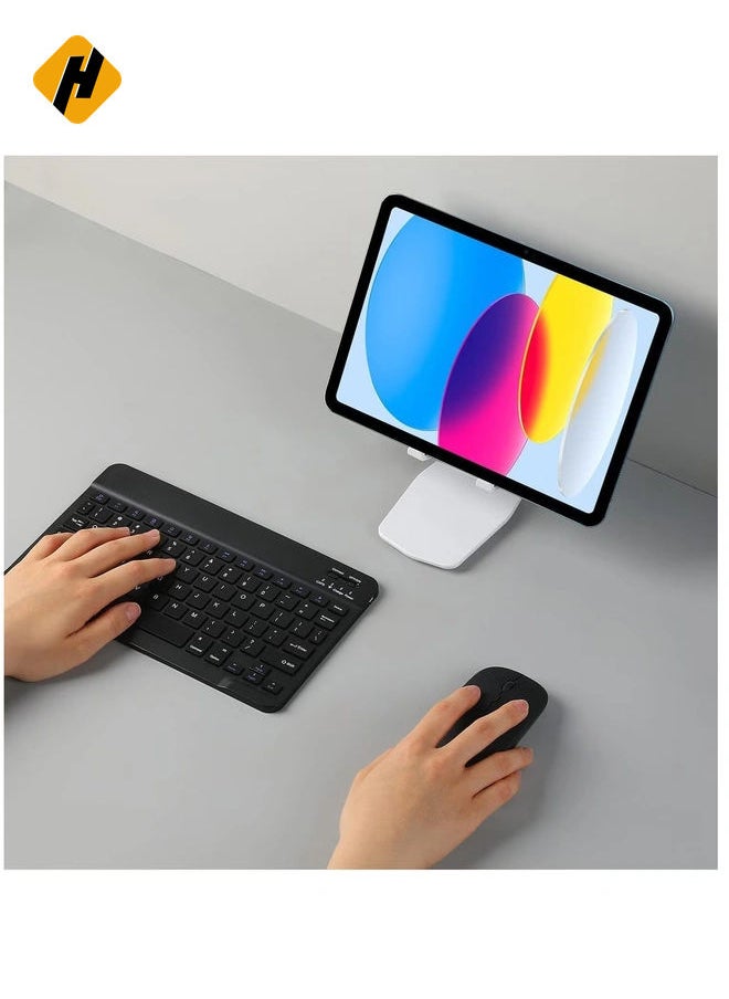 Rechargeable Bluetooth Keyboard & Mouse Combo Ultra-Slim Portable, Set for Android Windows Tablet Cell Phone iPhone iPad Pro Air Mini, iPad OS/iOS 13 and above. (BLACK)