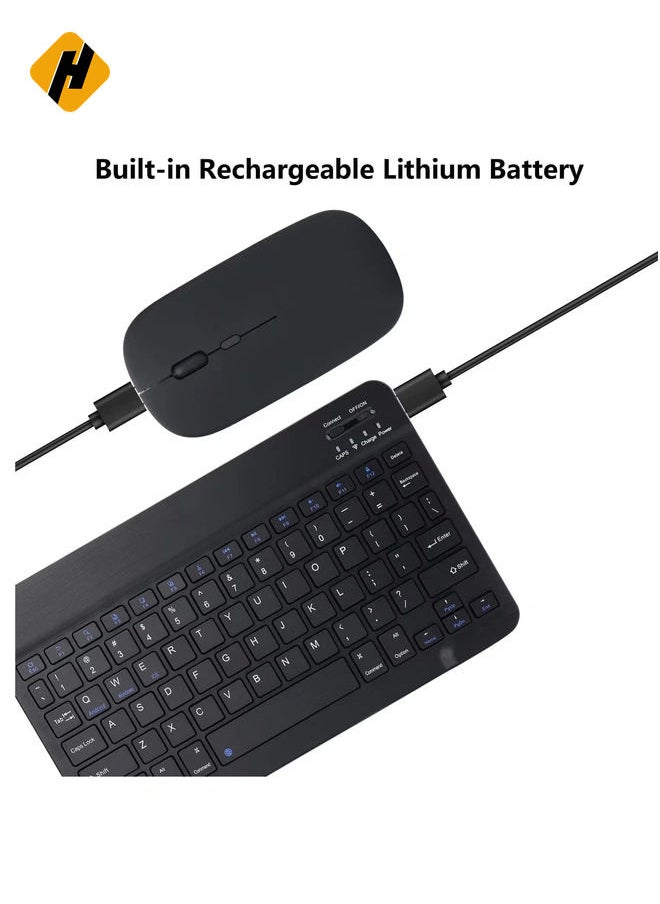 Rechargeable Bluetooth Keyboard & Mouse Combo Ultra-Slim Portable, Set for Android Windows Tablet Cell Phone iPhone iPad Pro Air Mini, iPad OS/iOS 13 and above. (BLACK)