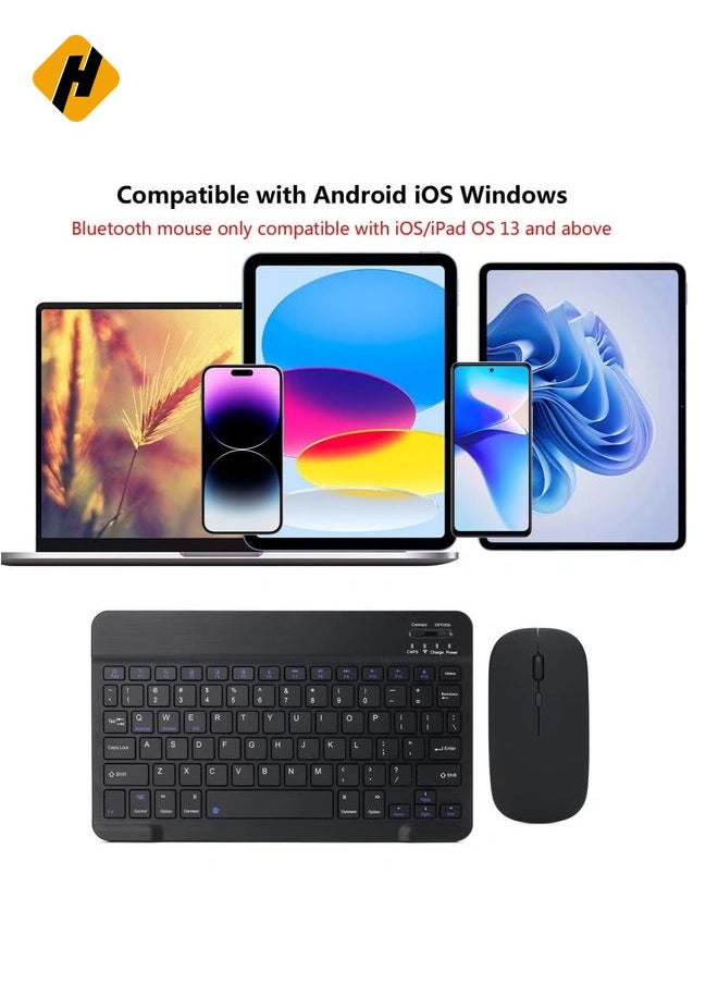 Rechargeable Bluetooth Keyboard & Mouse Combo Ultra-Slim Portable, Set for Android Windows Tablet Cell Phone iPhone iPad Pro Air Mini, iPad OS/iOS 13 and above. (BLACK)