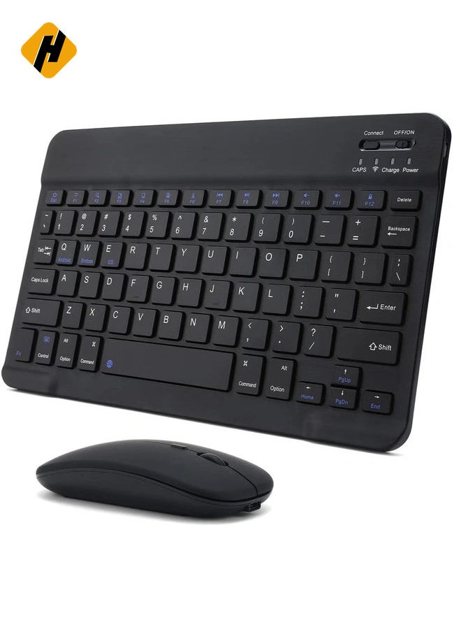 Rechargeable Bluetooth Keyboard & Mouse Combo Ultra-Slim Portable, Set for Android Windows Tablet Cell Phone iPhone iPad Pro Air Mini, iPad OS/iOS 13 and above. (BLACK)