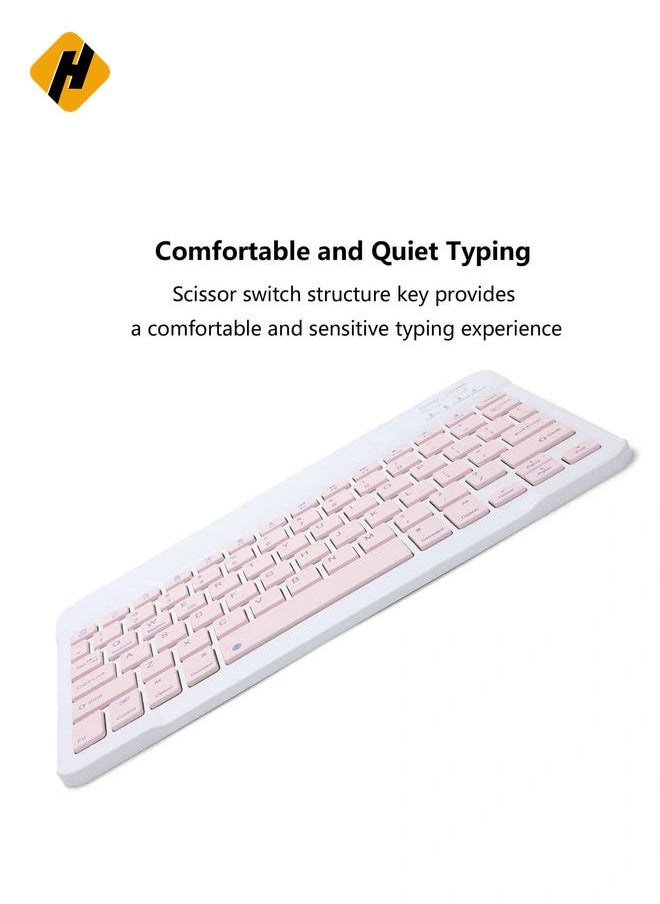 Rechargeable Bluetooth Keyboard and Mouse Combo Ultra-Slim Portable Compact Wireless Mouse Keyboard Set for Android Windows Tablet Cell Phone iPhone iPad Pro Air Mini, iPad OS/iOS (Pink)