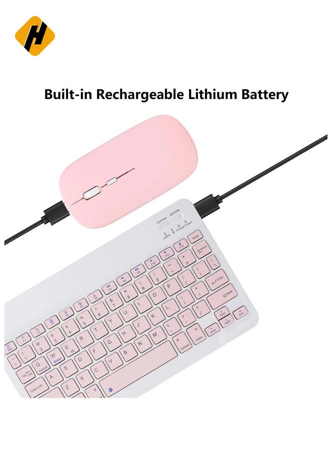 Rechargeable Bluetooth Keyboard and Mouse Combo Ultra-Slim Portable Compact Wireless Mouse Keyboard Set for Android Windows Tablet Cell Phone iPhone iPad Pro Air Mini, iPad OS/iOS (Pink)