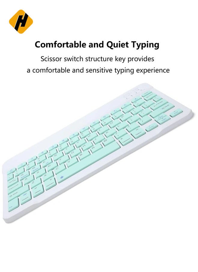 Rechargeable Bluetooth Keyboard and Mouse Combo Ultra-Slim Portable Compact Wireless Mouse Keyboard Set for Android Windows Tablet Cell Phone iPhone iPad Pro Air Mini, iPad OS/iOS 13 and above (Green)