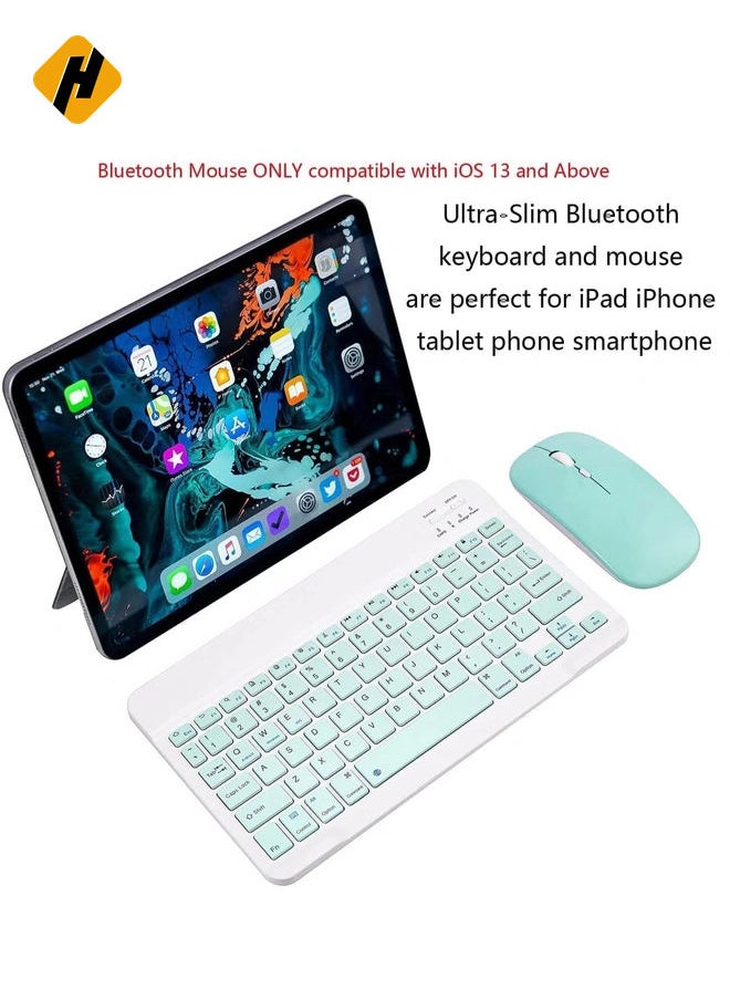 Ultra-Slim Bluetooth Keyboard and Mouse Combo Rechargeable Portable Wireless Keyboard Mouse Set for Apple iPad iPhone iOS 13 and Above Samsung Tablet Phone Smartphone Android Windows-Green