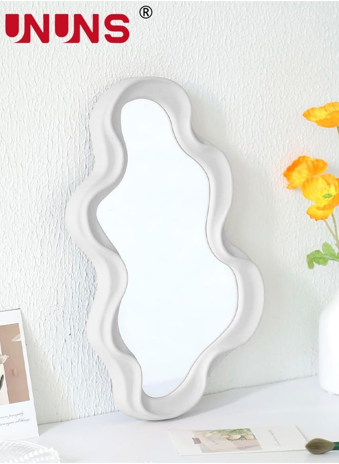 Decorative Wavy Mirror,Irregular Wall Hanging Mirror Modern Living Room Funky Pink Mirror,for Bedroom,and Bathroom Decor Cute Squiggly Mirror,26x41cm,White