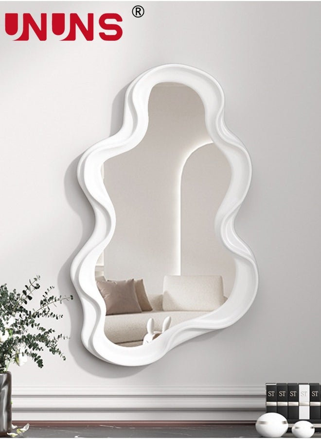 Decorative Wavy Mirror,Irregular Wall Hanging Mirror Modern Living Room Funky Pink Mirror,for Bedroom,and Bathroom Decor Cute Squiggly Mirror,26x41cm,White