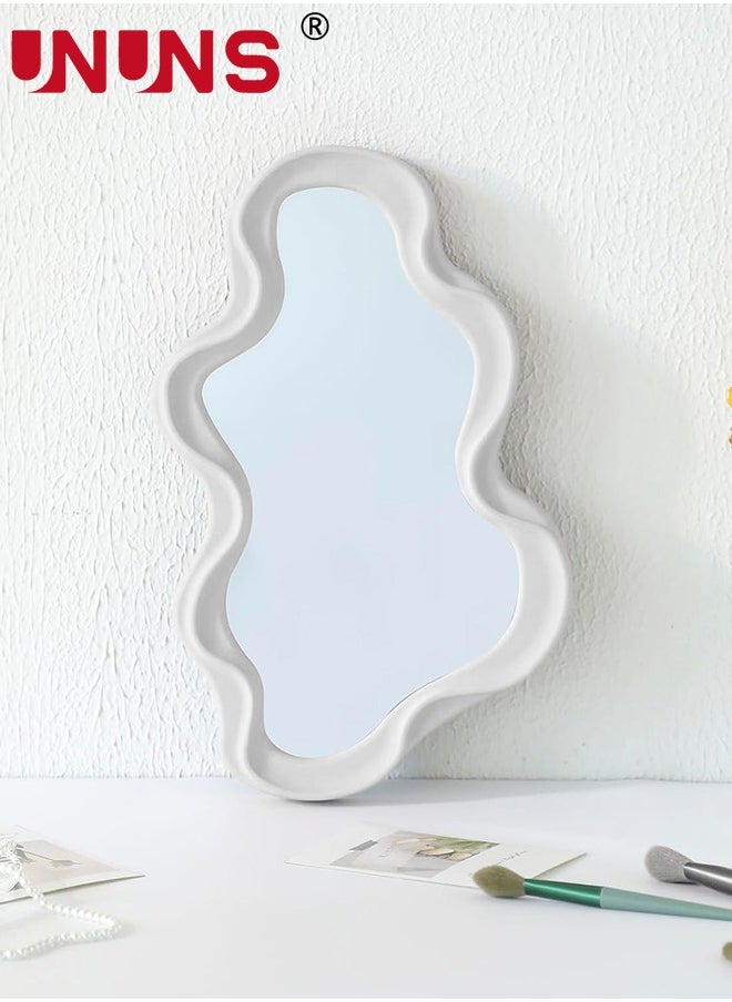 Decorative Wavy Mirror,Irregular Wall Hanging Mirror Modern Living Room Funky Pink Mirror,for Bedroom,and Bathroom Decor Cute Squiggly Mirror,26x41cm,White