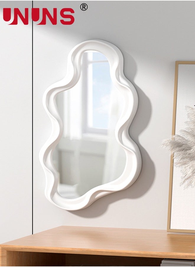 Decorative Wavy Mirror,Irregular Wall Hanging Mirror Modern Living Room Funky Pink Mirror,for Bedroom,and Bathroom Decor Cute Squiggly Mirror,26x41cm,White