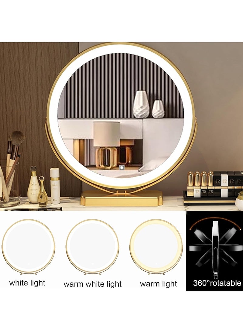 Makeup Mirror Vanity Mirror with 3 Color Lighting Modes, Touch Control Desk Mirror, 360° Rotatable, High-Definition Large Round Cosmetic Mirror