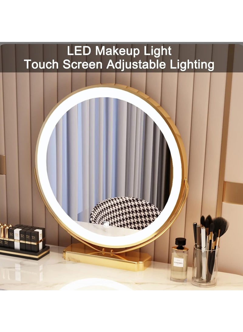 Makeup Mirror Vanity Mirror with 3 Color Lighting Modes, Touch Control Desk Mirror, 360° Rotatable, High-Definition Large Round Cosmetic Mirror